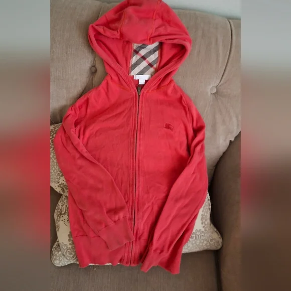 Burberry Kids Red Hooded Zip Up Sweashirt Girls Size 12 Years - Picture 10 of 10